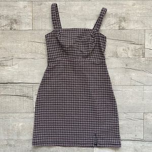 Hollister Red Black Retro Plaid Preppy Square Neck Slit Party Mini Dress XS